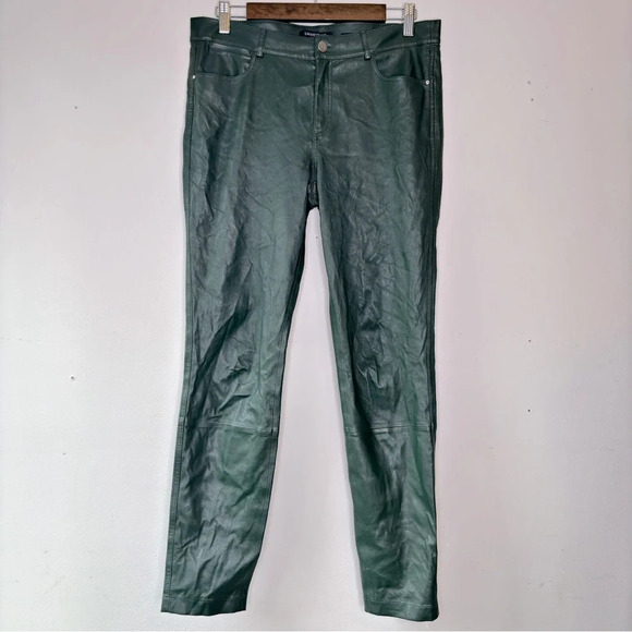 Lafayette 148 New York Spruce Green Mercer Skinny‎ Leg Leather Pants Size 8 - Picture 2 of 13